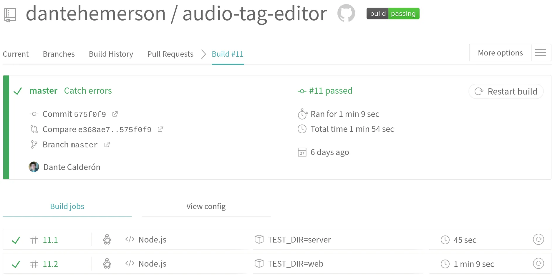 Resultados del build en travis-ci.org